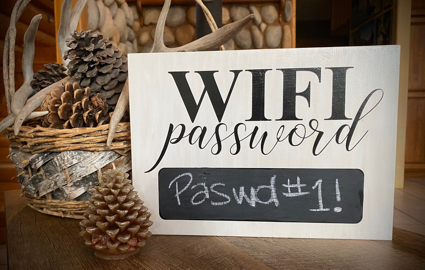 Chalkboard WiFi Password Sign: Distressed White Pine Wood Farmhouse Decor