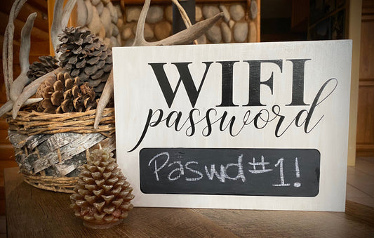 Chalkboard WiFi Password Sign: Distressed White Pine Wood Farmhouse Decor
