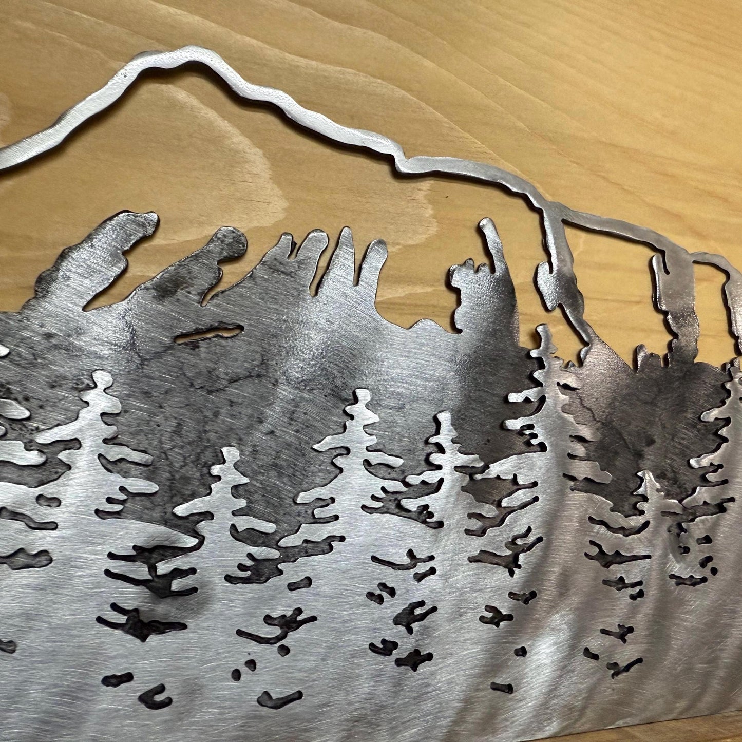 Metal and Wood 3-D Mountain Scene: Cabin Decor for Outdoor Lover