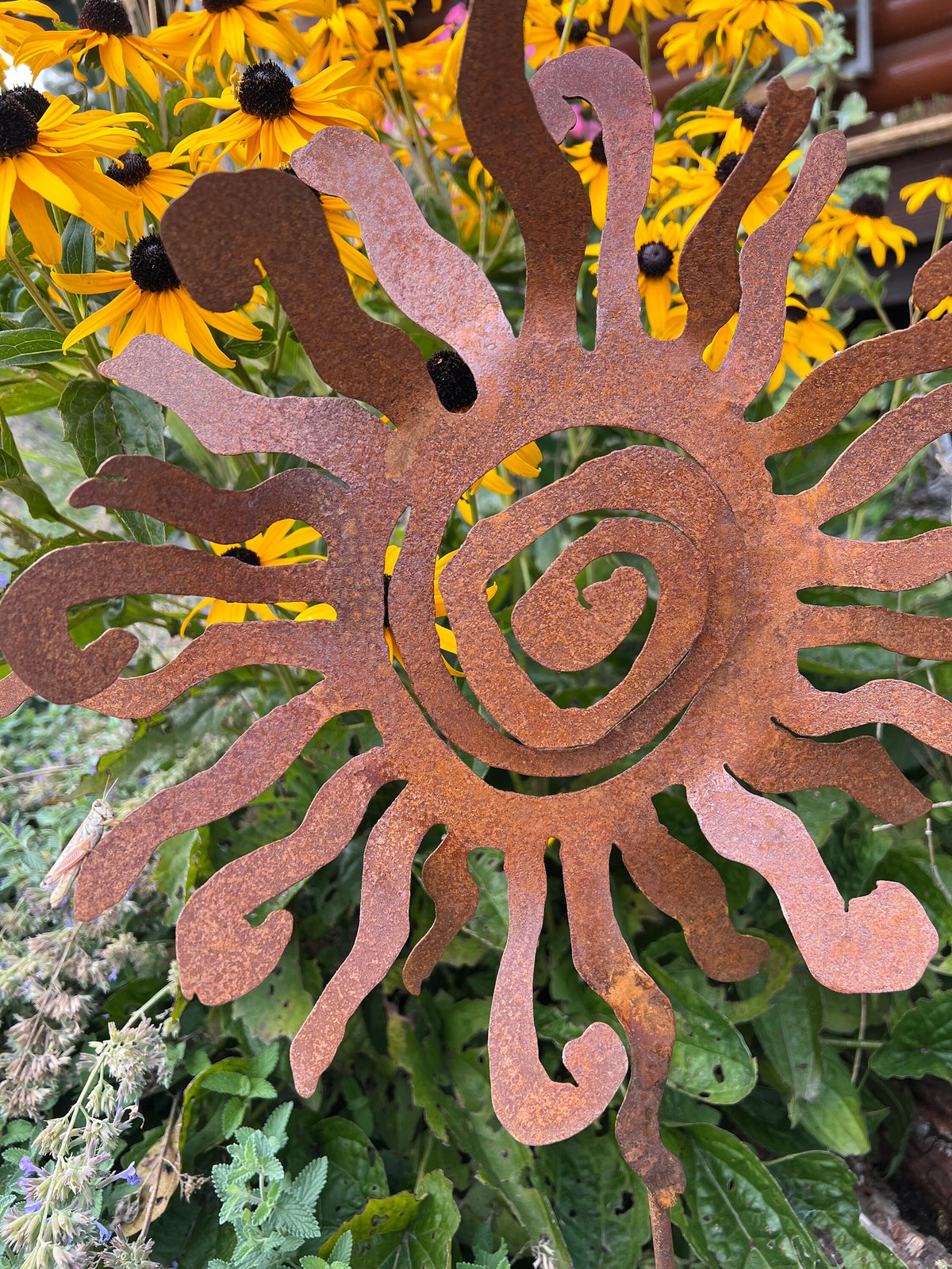 Rusty Metal Sun Garden Stake: Southwestern Art Decor
