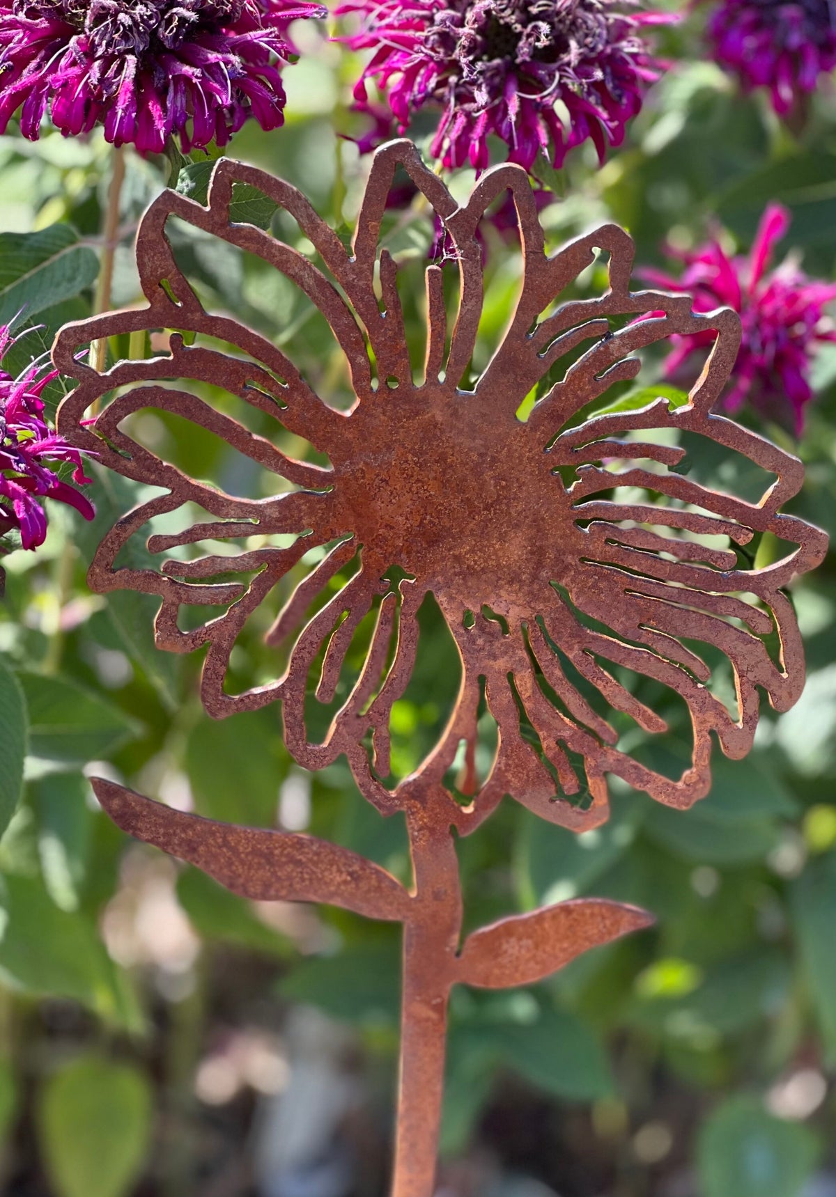 Rusty Metal Sunflower Garden Stake: Natural Rust Finish
