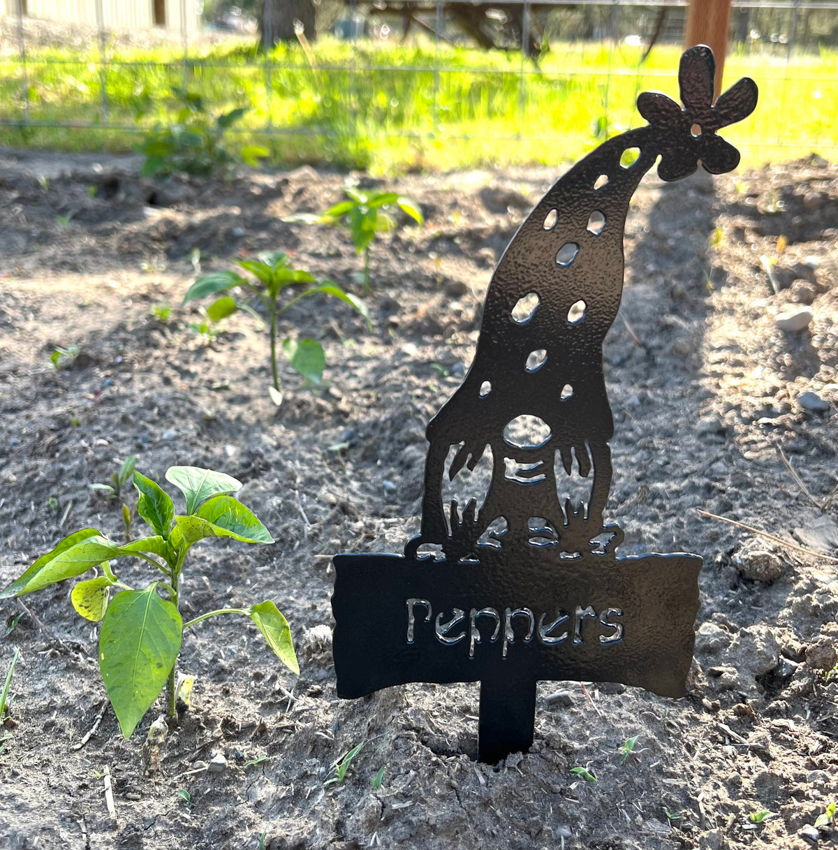 Metal Garden Gnome Vegetable Markers: Rustic Garden Decor
