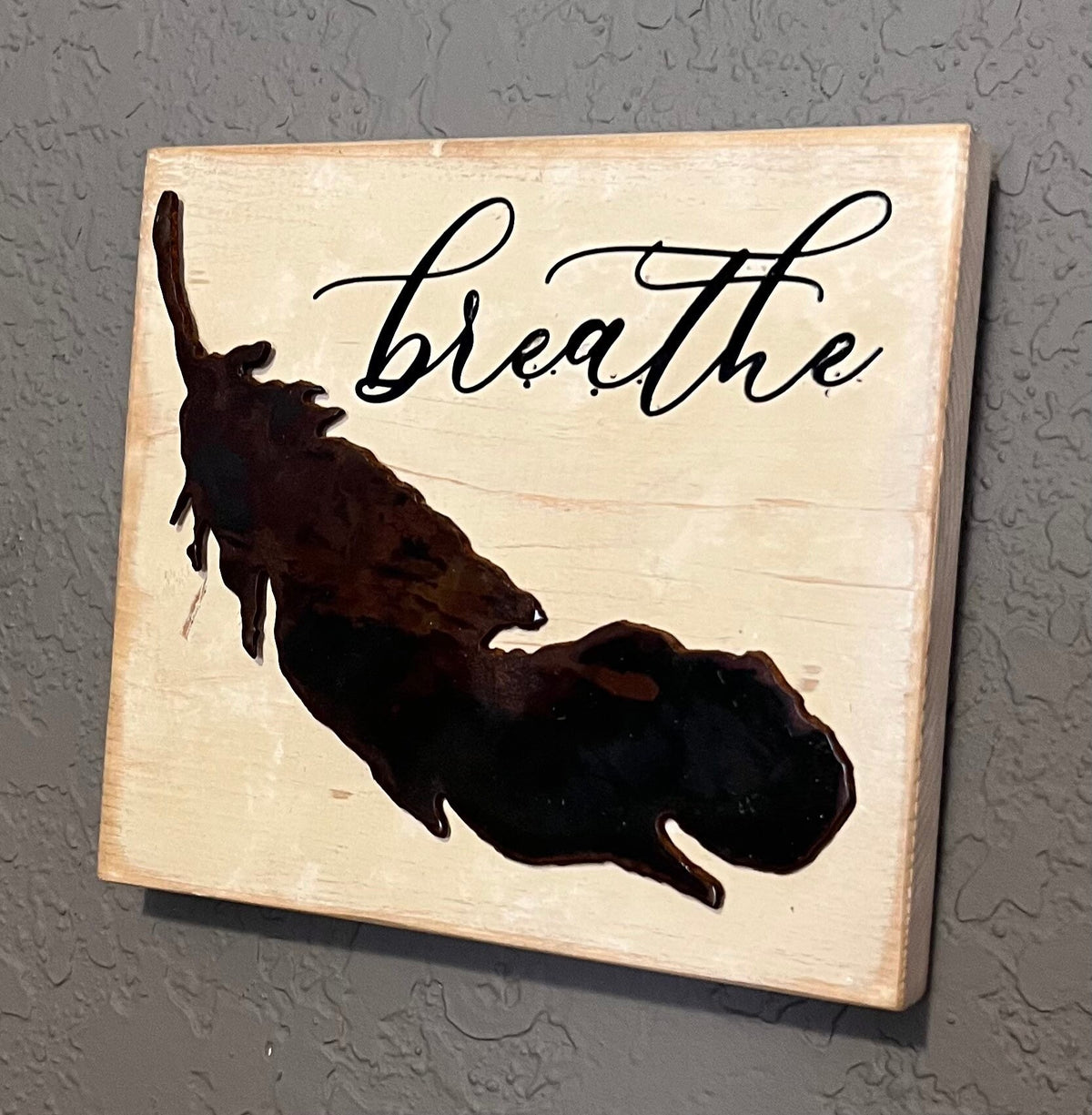 Breathe Wood Sign: Farmhouse Tiered Tray Decor with Metal Feather