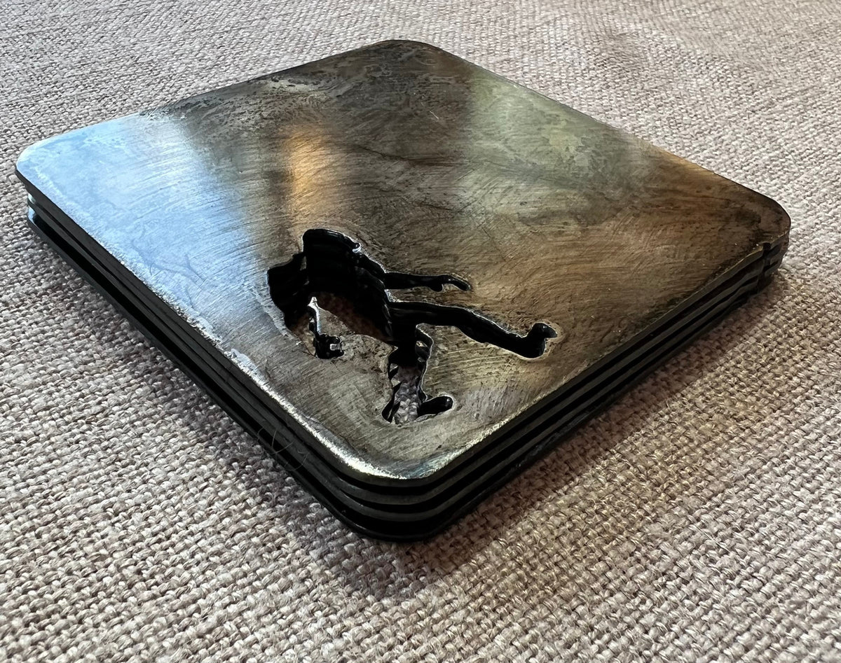 Metal Bigfoot Coasters: Sasquatch Lover Gift, Black Patina Finish