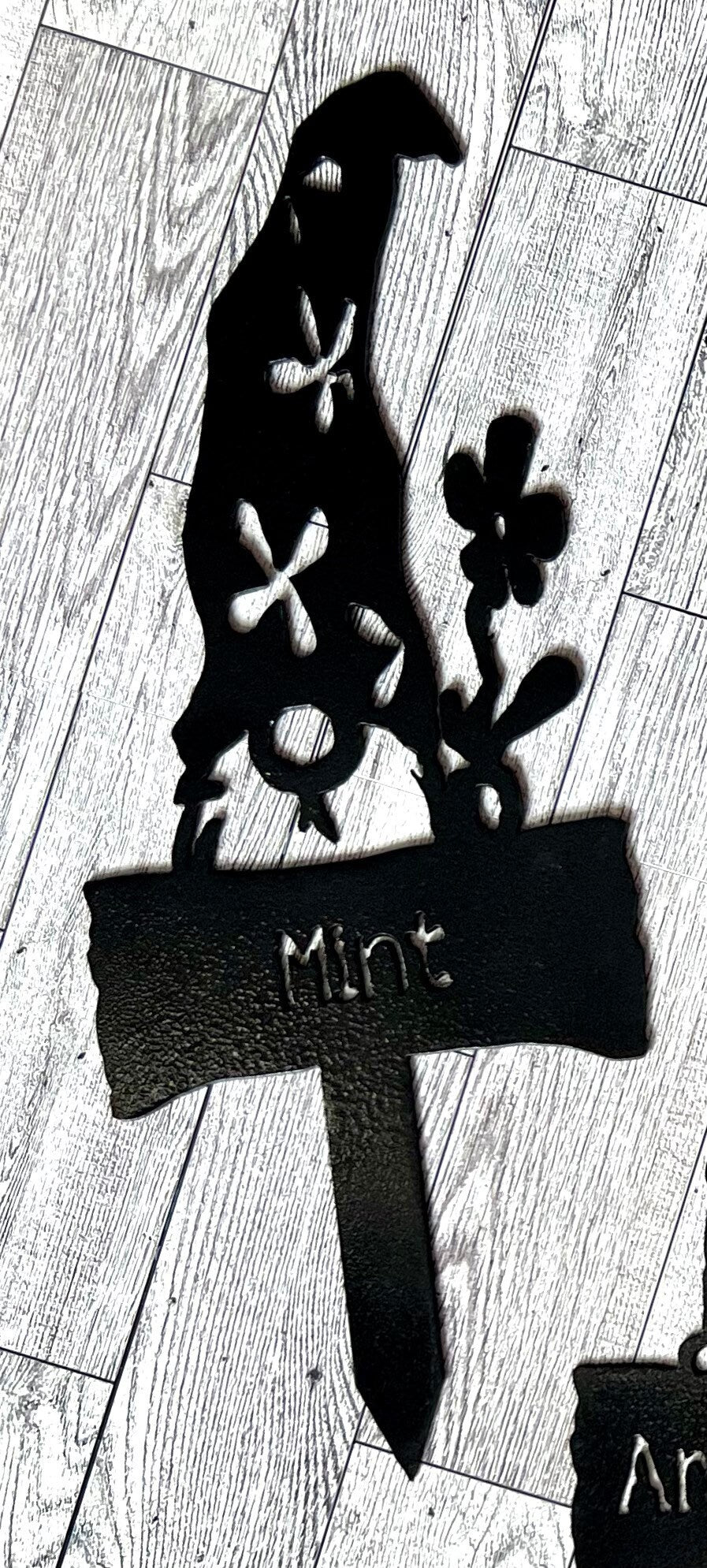 Metal Garden Gnome Vegetable Markers: Rustic Garden Decor