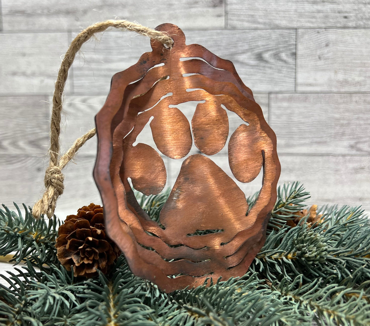 Rustic Copper Patina Metal 3-D Paw Print Ornament: Cabin Decor