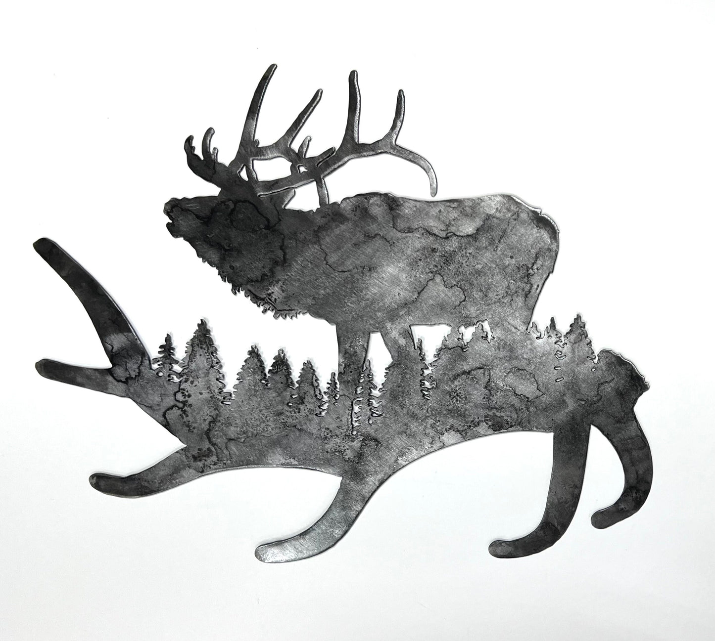 Elk and Antler Metal Wall Art: Cabin Lodge Decor