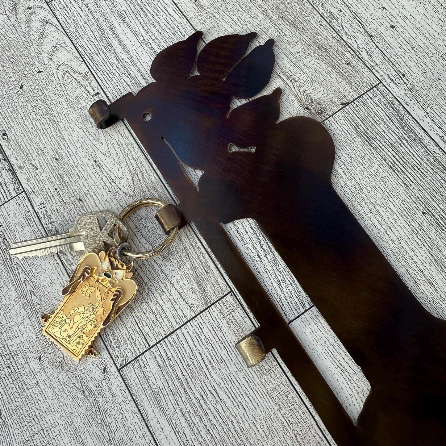 Dog Key or Leash Hanger: Paw Print Key Organizer, Heat-Treated Steel