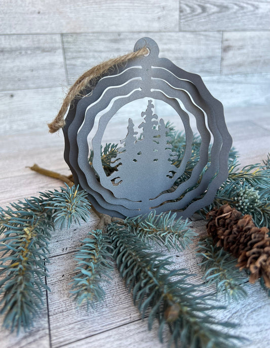 Rustic Metal 3-D Tree Ornament: Cabin Christmas Decor
