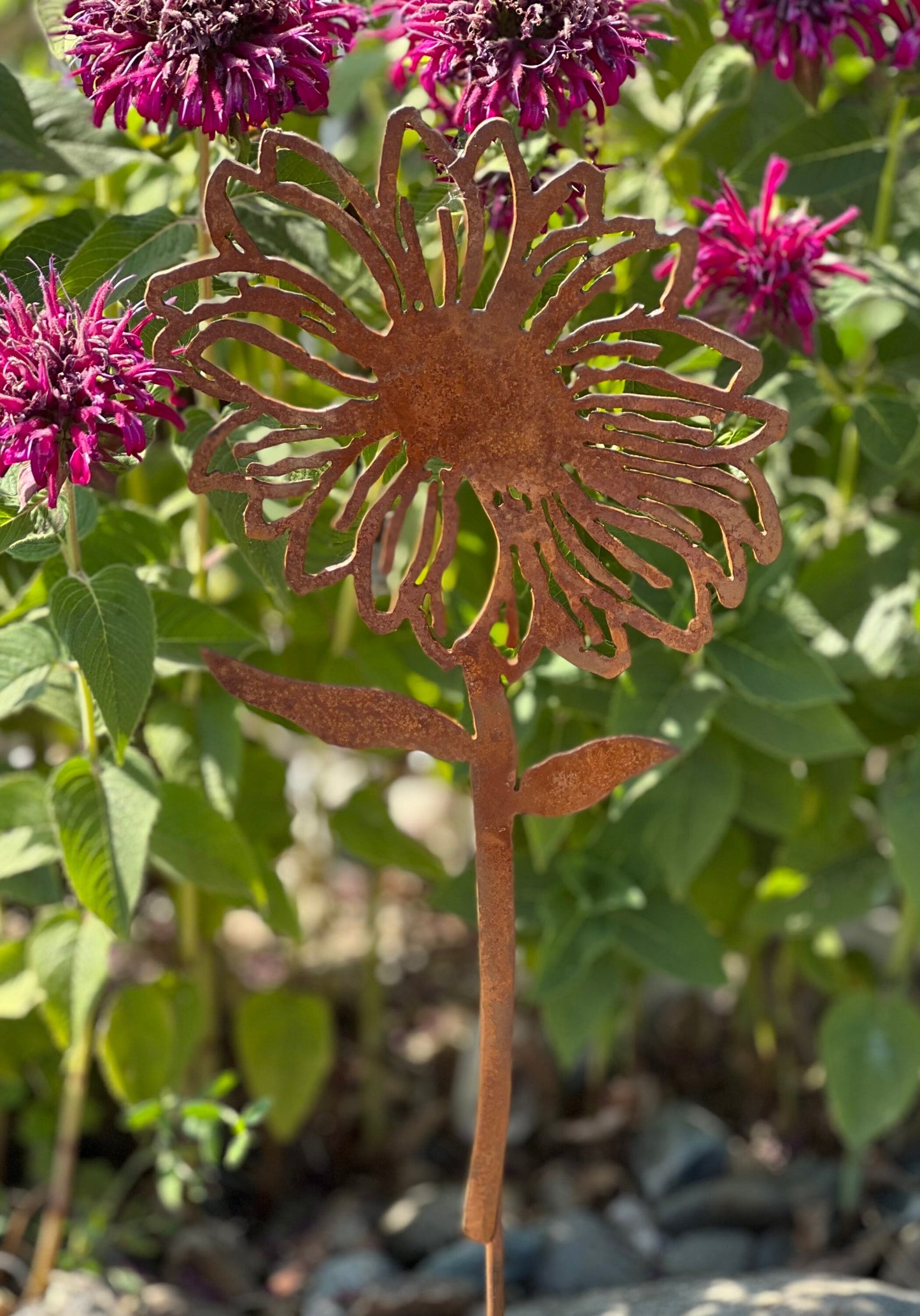 Rusty Metal Sunflower Garden Stake: Natural Rust Finish