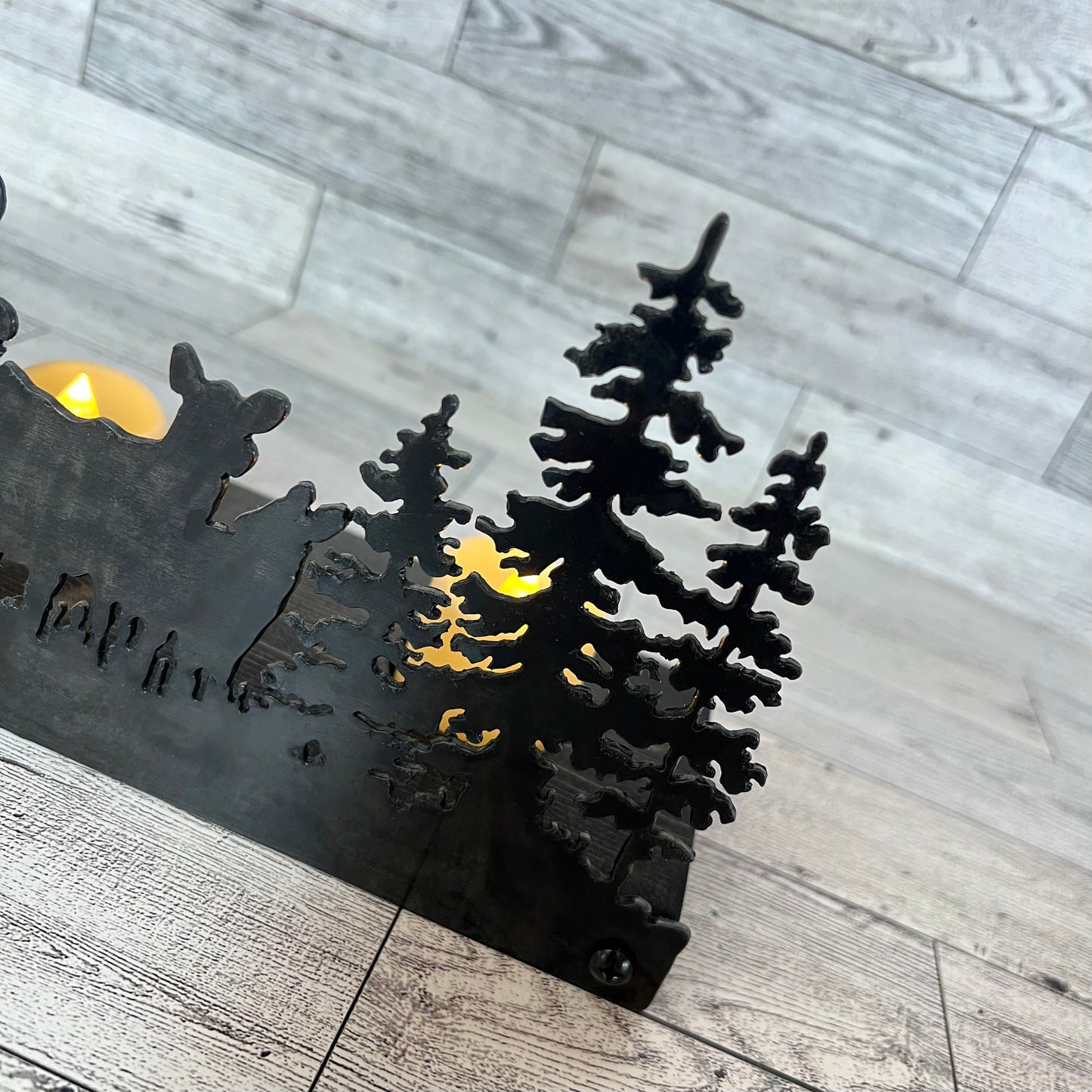 Elk Scene Candle Holder: Rustic Cabin Decor with LED Candles