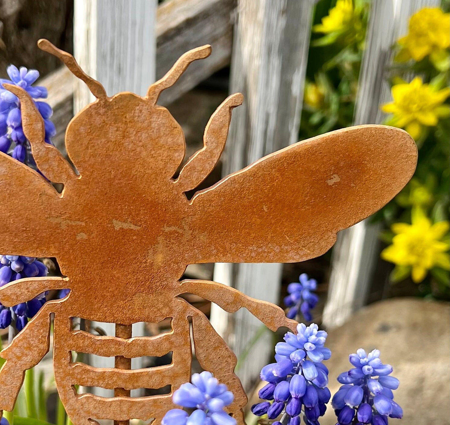 Rusty Steel Bee or Dragonfly Garden Stake - Natural Rust Finish