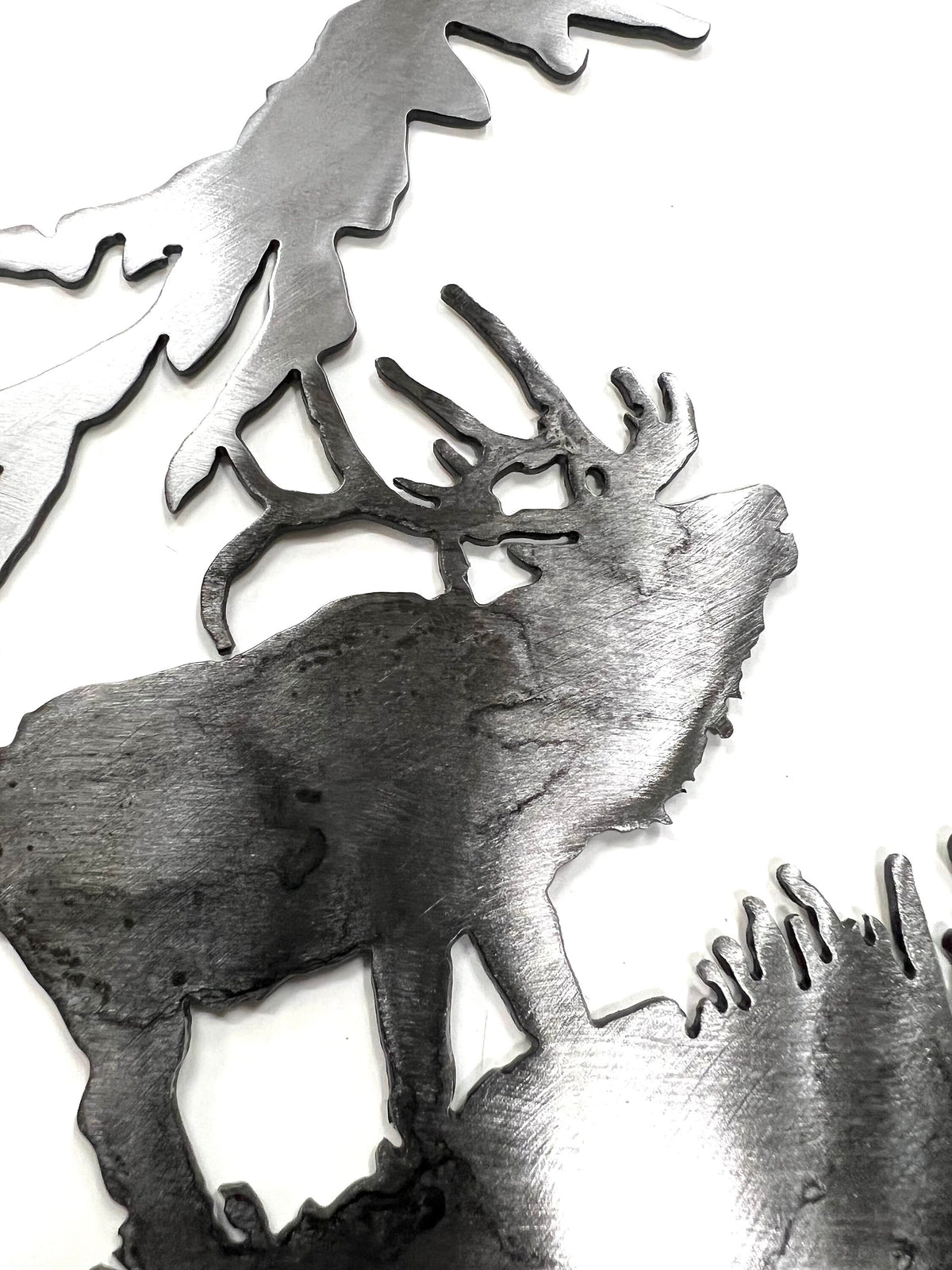 Metal Mountain Scene Welcome Sign: Elk Cabin Decor
