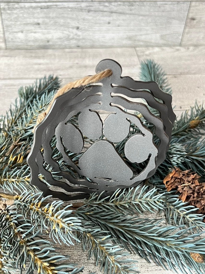 Metal 3-D Paw Print Ornament: Rustic Cabin Decor