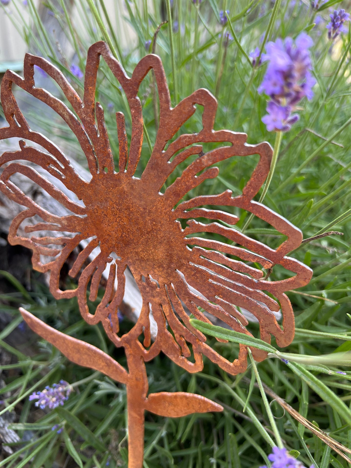 Rusty Metal Sunflower Garden Stake: Natural Rust Finish