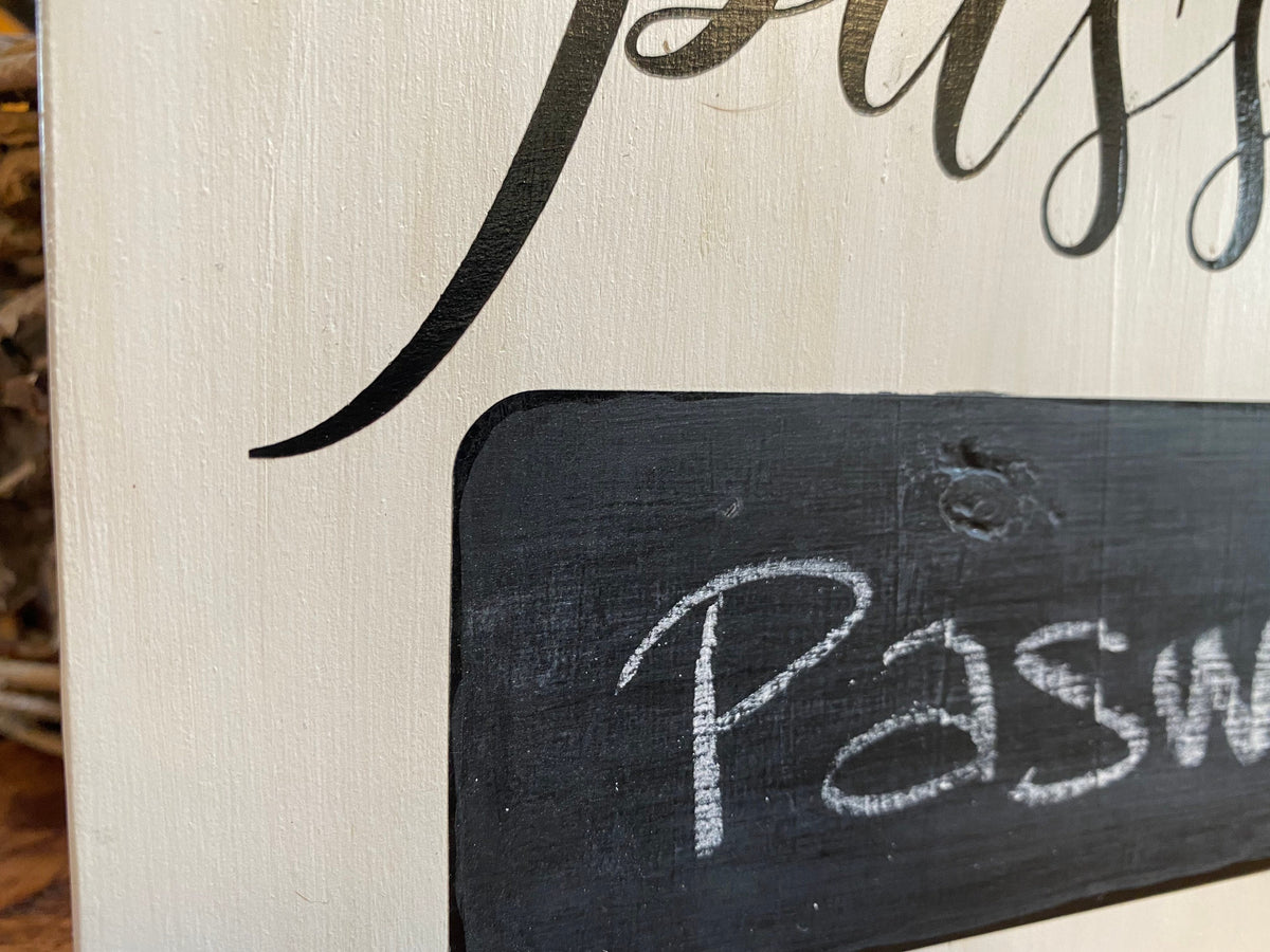 Chalkboard WiFi Password Sign: Distressed White Pine Wood Farmhouse Decor