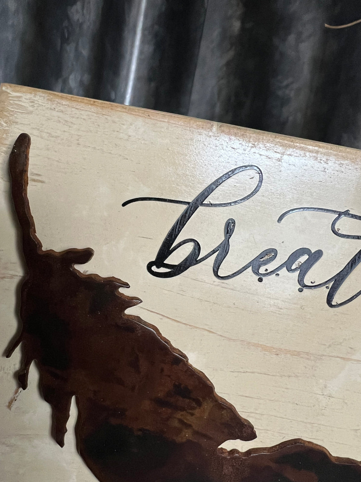 Breathe Wood Sign: Farmhouse Tiered Tray Decor with Metal Feather