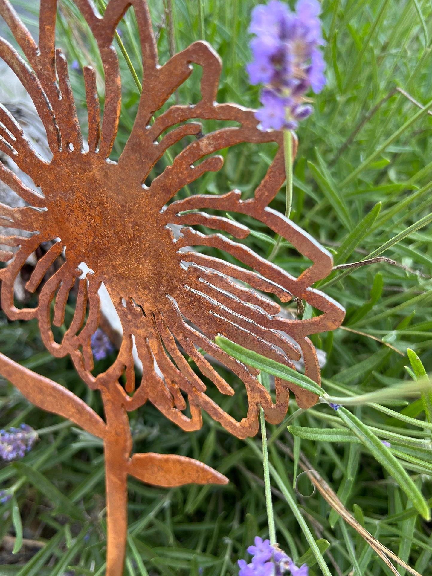 Rusty Metal Sunflower Garden Stake: Natural Rust Finish