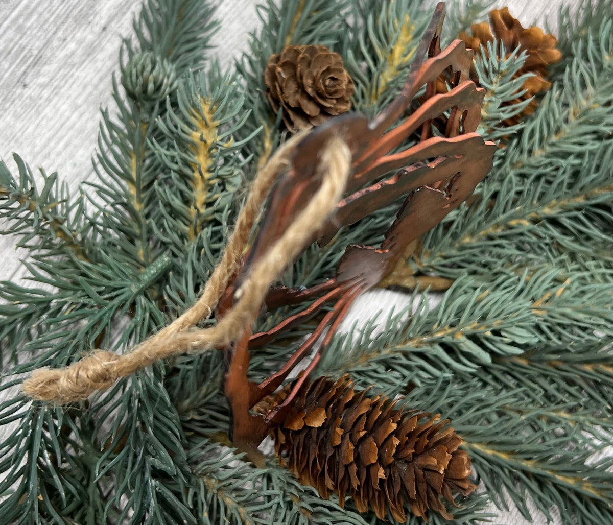 Rustic Copper Patina Metal Mountain & Trees Ornament - Cabin Decor