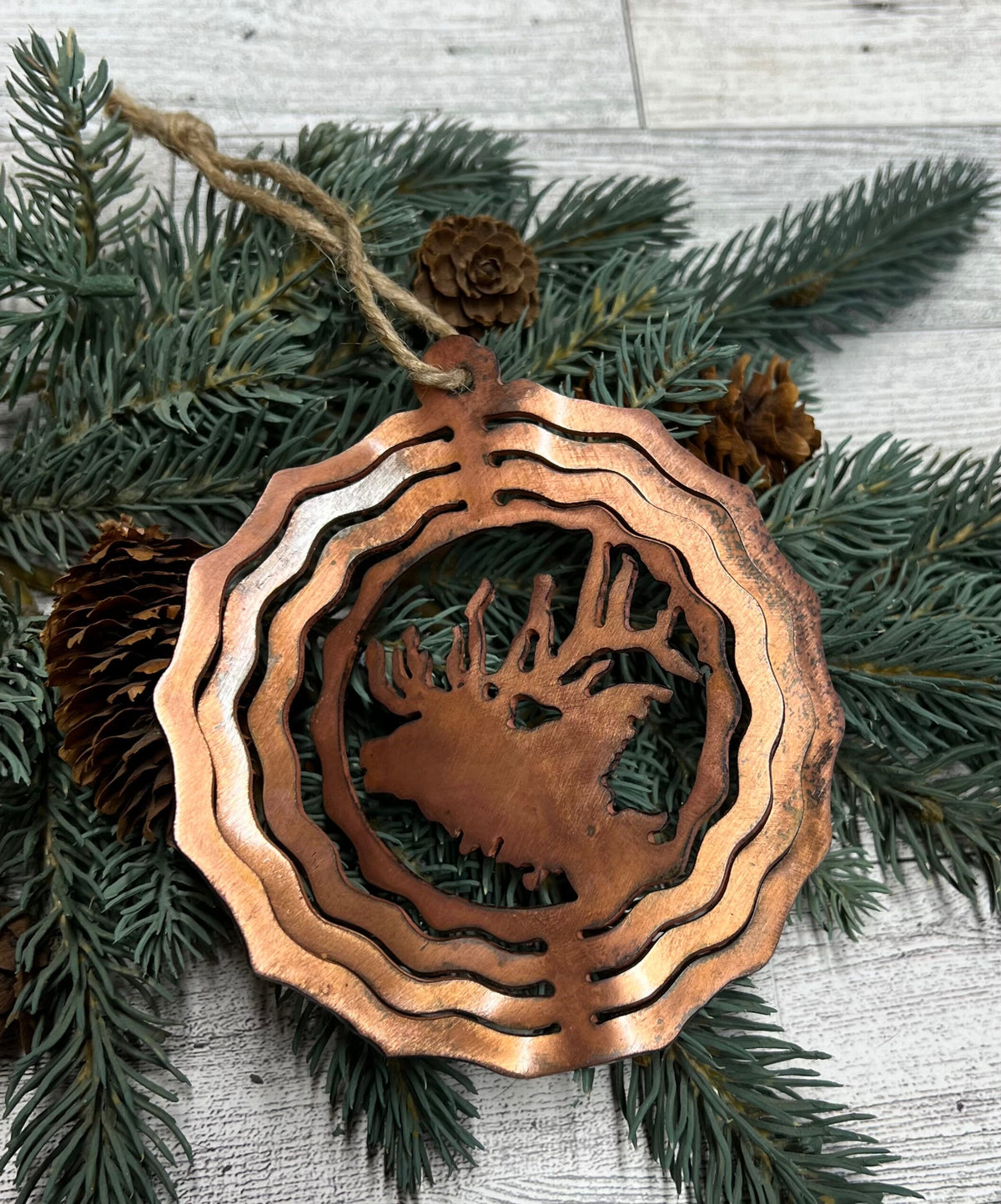 Rustic Copper Patina Metal Elk Ornament: 3-D Cabin Decor