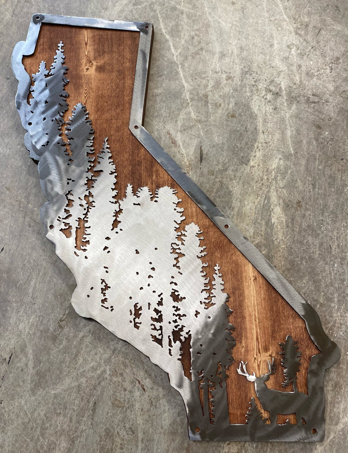 Custom State Metal Art: Elk & Trees, Wildlife Decor