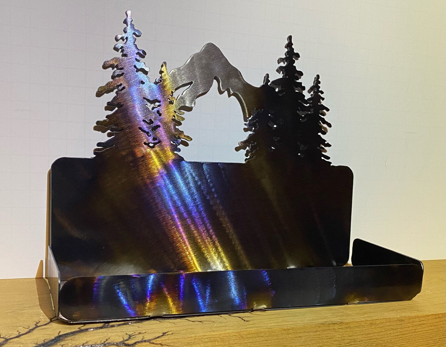 Metal Mountain Scene Mail Organizer: Cabin Decor Bill Sorter