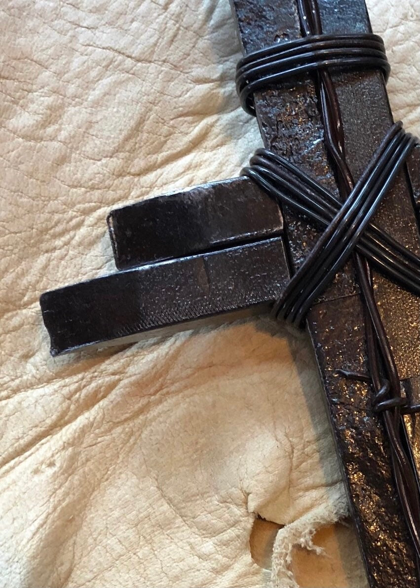 Reclaimed Railroad Double Spike Cross: Rustic Industrial Decor
