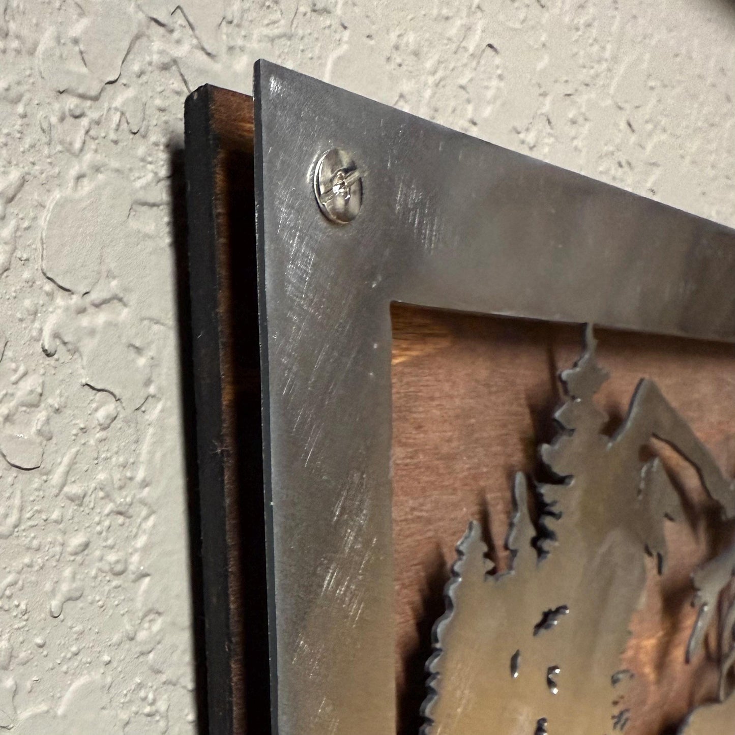 Metal and Wood Elk Scene: Rustic Mountain Wall Art