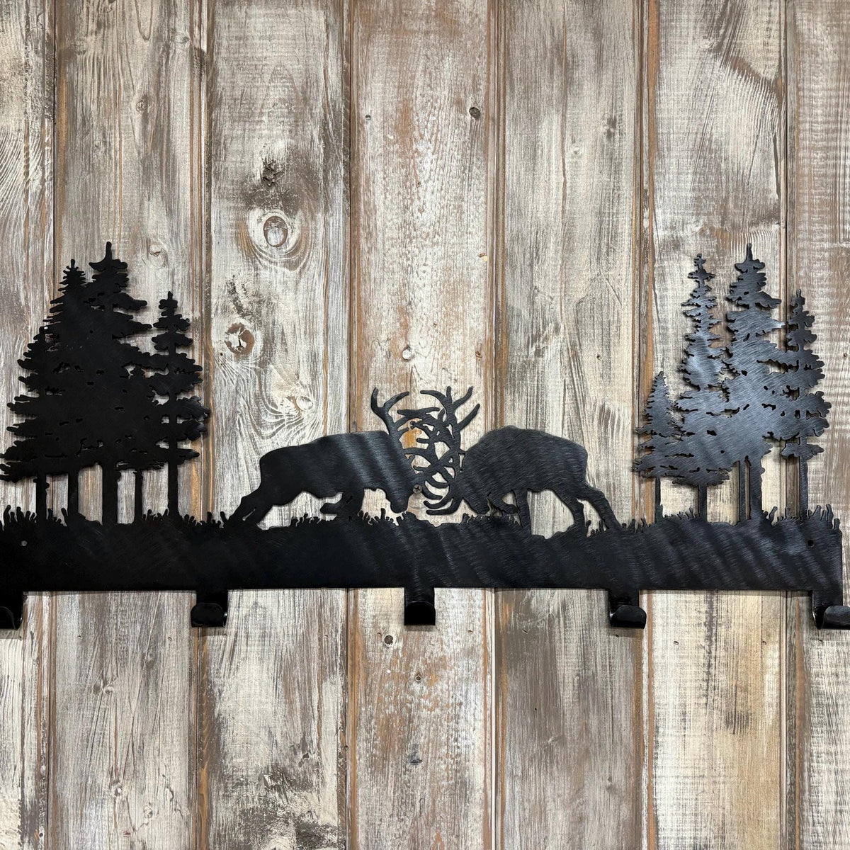 Elk Coat Rack: Fighting Bull Design, Cabin Lodge Decor