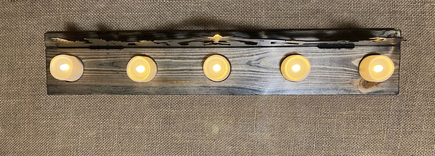 Metal Nativity Scene with Ebony Wood Base & LED Candles