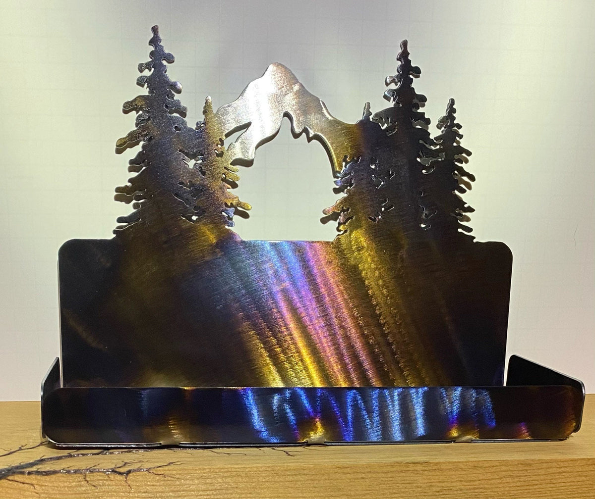 Metal Mountain Scene Mail Organizer: Cabin Decor Bill Sorter