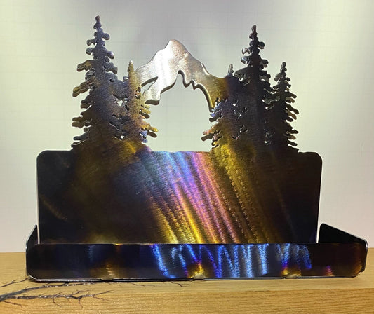 Metal Mountain Scene Mail Organizer: Cabin Decor Bill Sorter