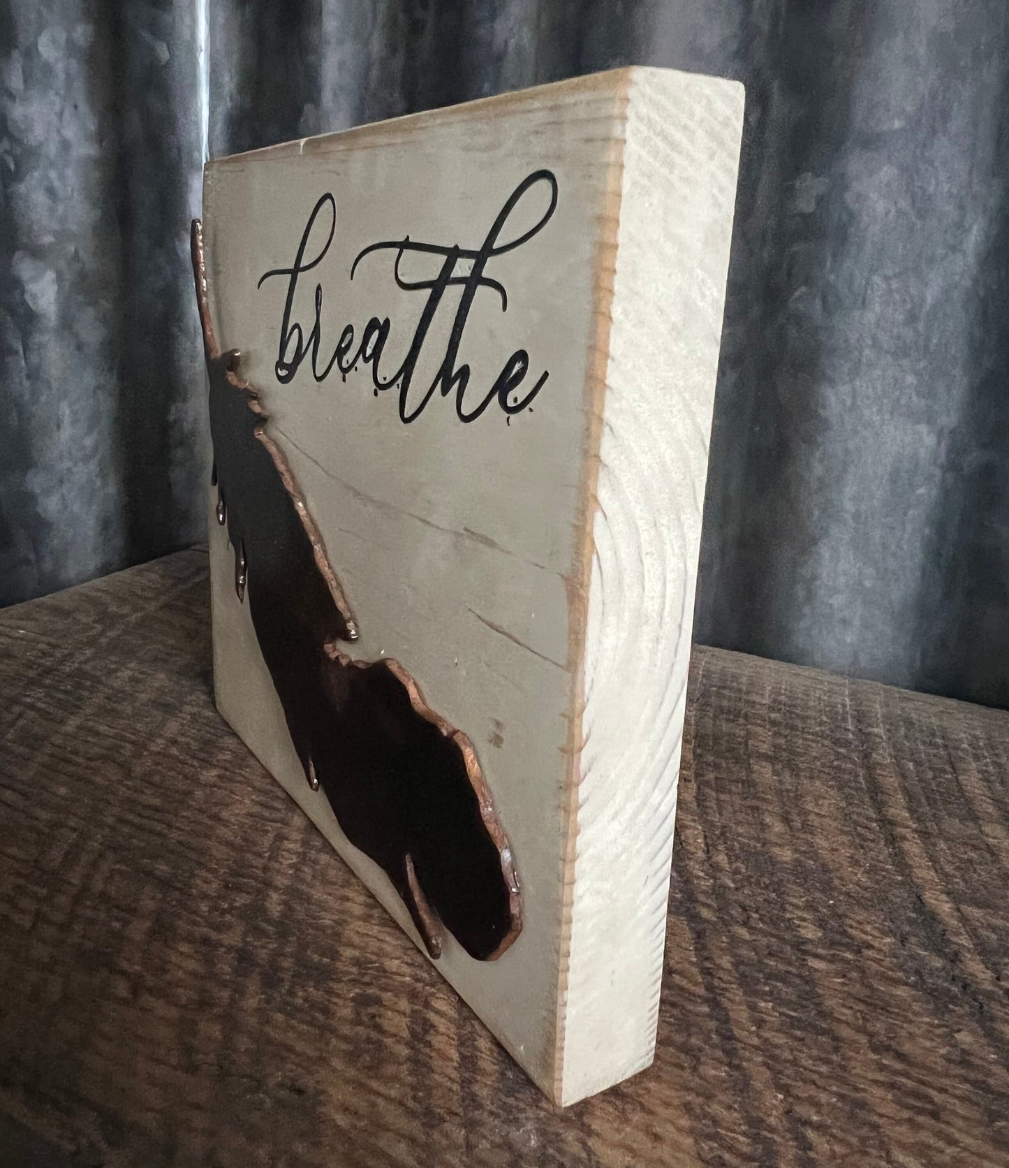 Breathe Wood Sign: Farmhouse Tiered Tray Decor with Metal Feather