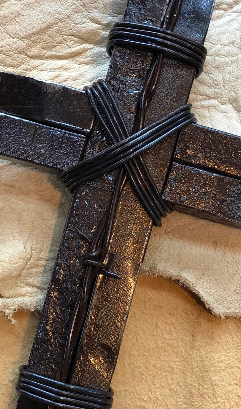 Reclaimed Railroad Double Spike Cross: Rustic Industrial Decor