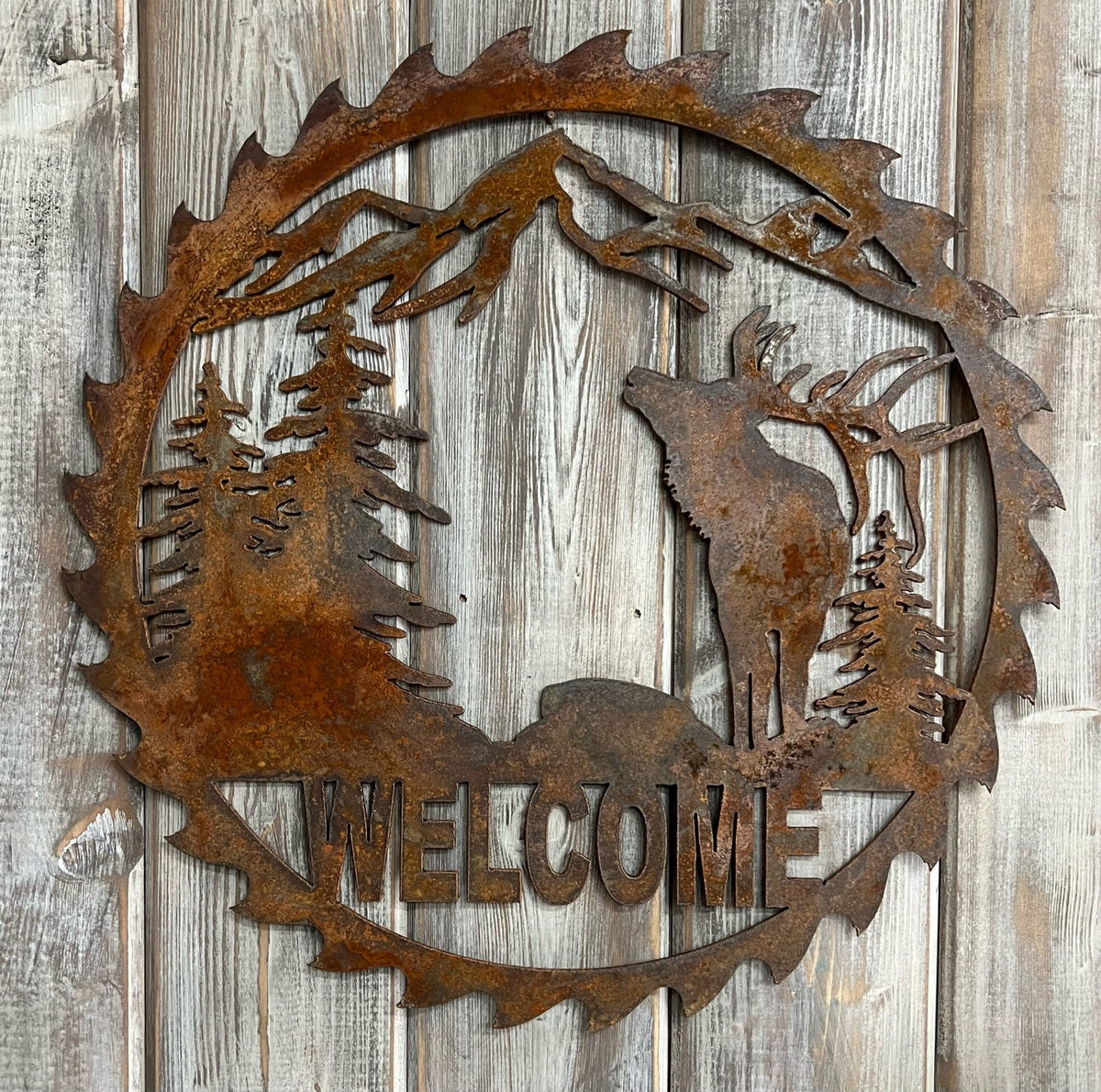 Reclaimed Saw Blade Art: Rustic Cabin Decor Welcome Sign