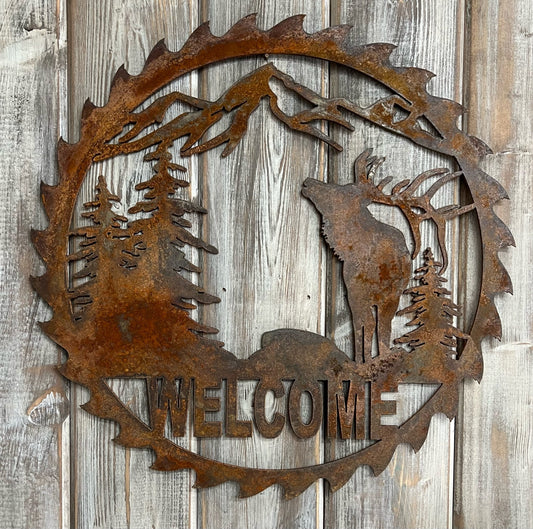 Reclaimed Saw Blade Art: Rustic Cabin Decor Welcome Sign