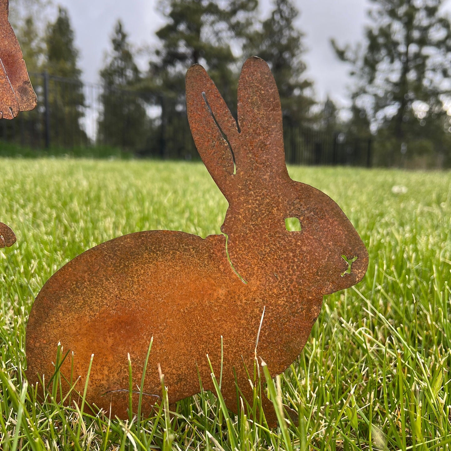Rusty Bunny Garden Stakes - Set of 4 - Metal Rabbit Decor