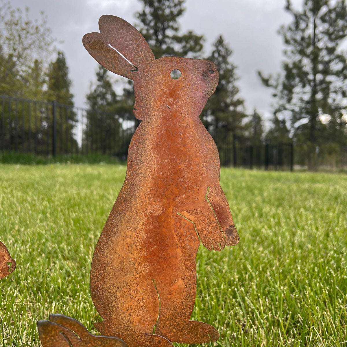 Rusty Bunny Garden Stakes - Set of 4 - Metal Rabbit Decor