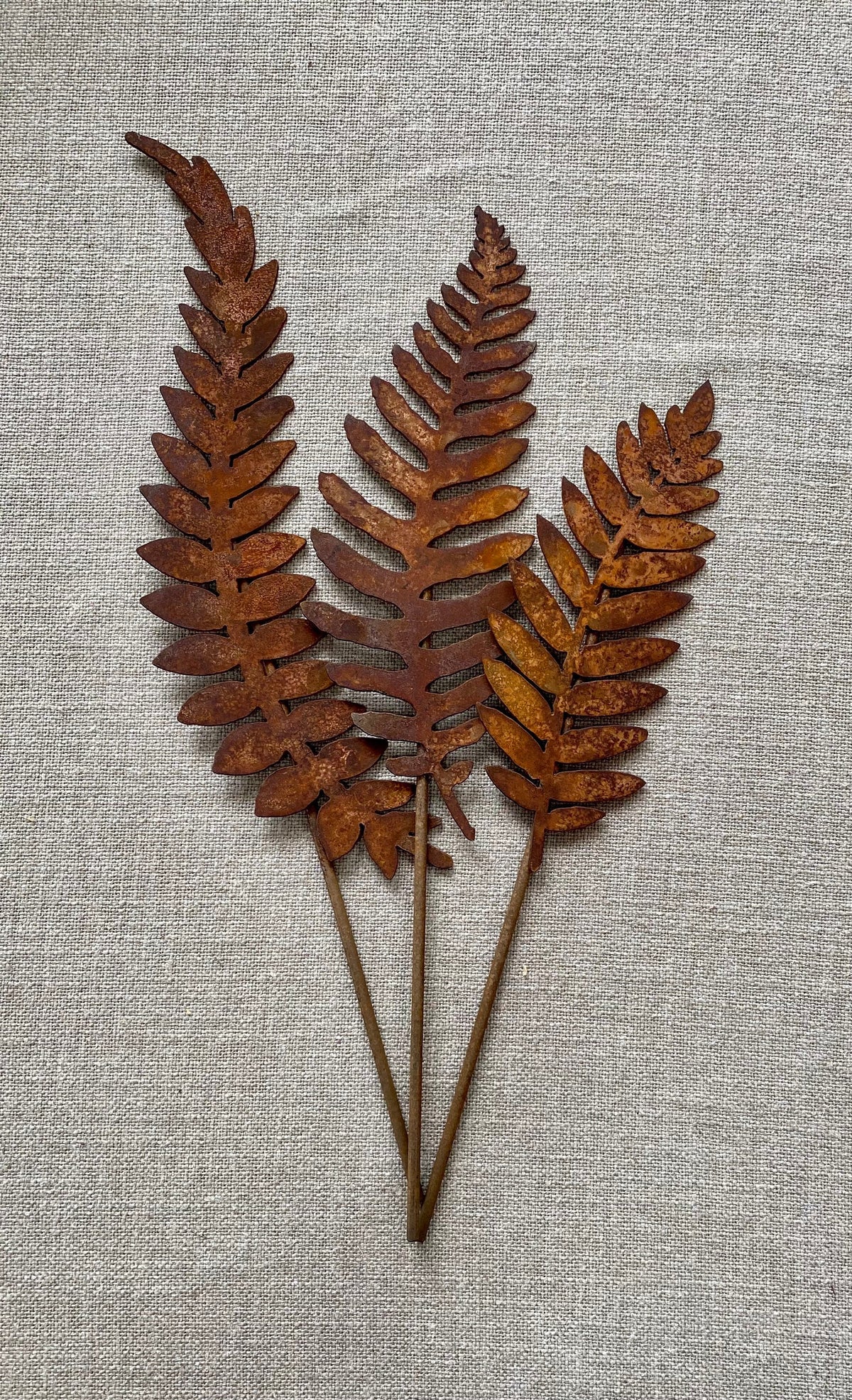 Rusty Metal Fern Garden Stakes: Natural Rust Finish