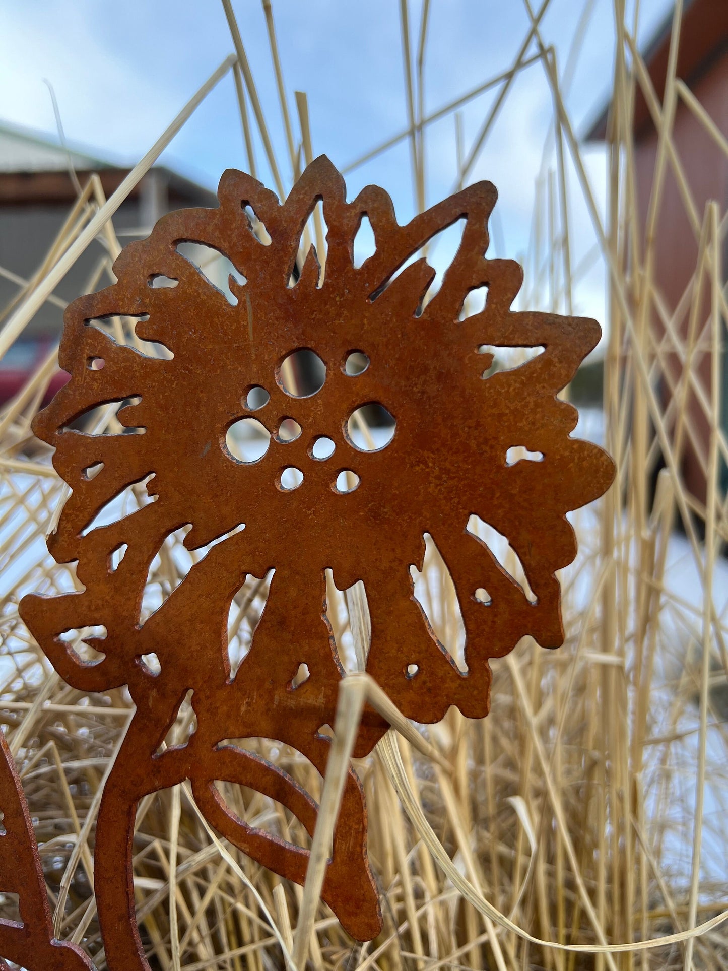 Sunflower Gnome Welcome Stake: Rustic Metal Garden Art