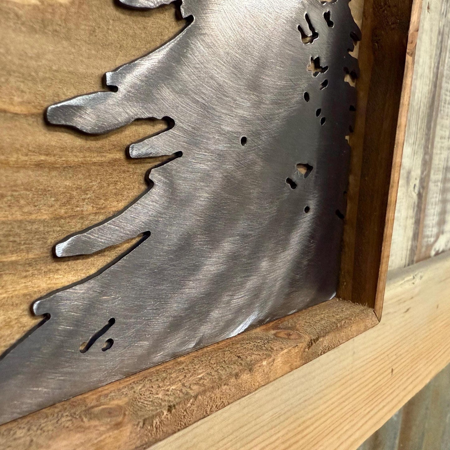 Elk & Mule Deer Mountain Scene: Polished Metal Cabin Decor
