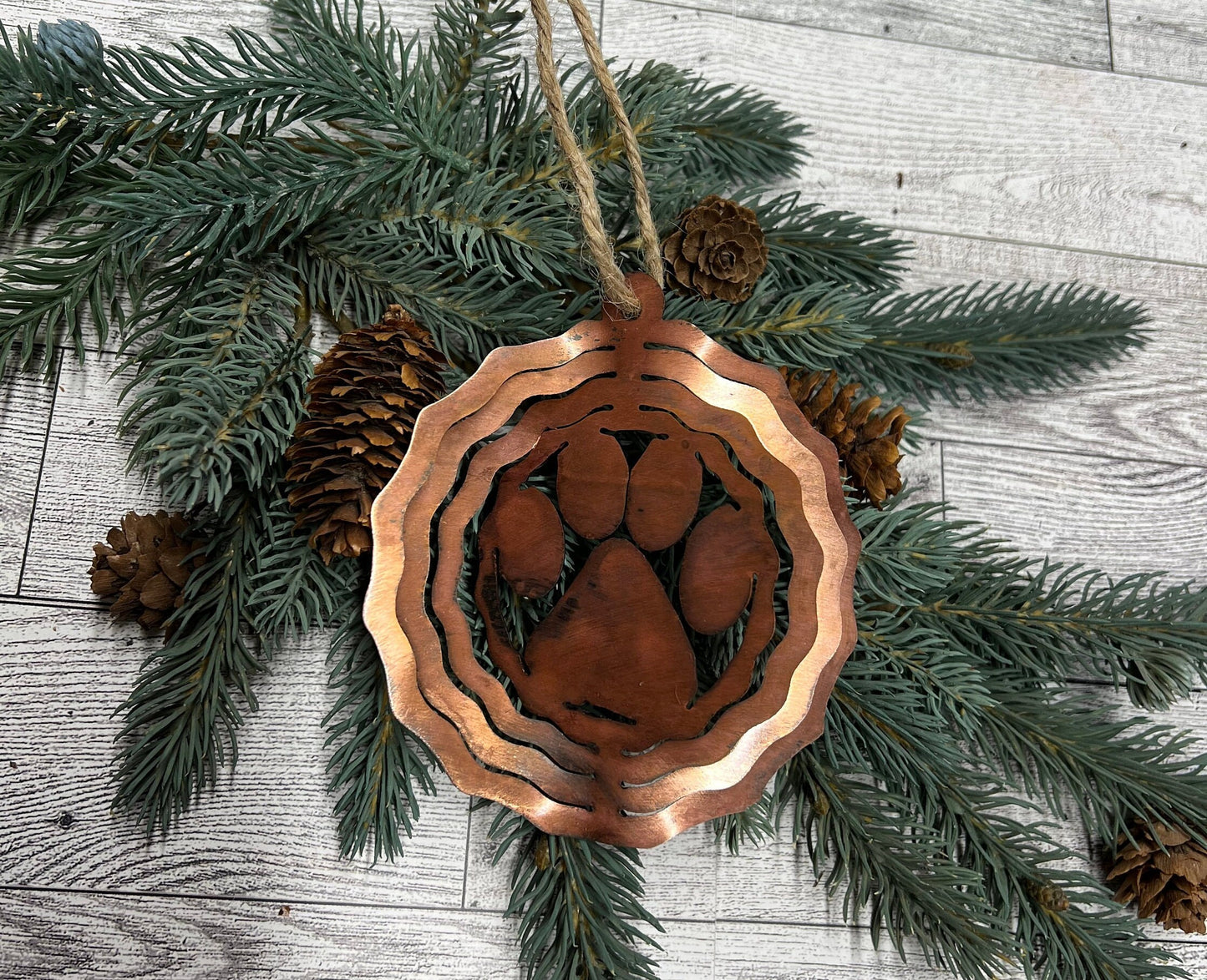 Rustic Copper Patina Metal 3-D Paw Print Ornament: Cabin Decor