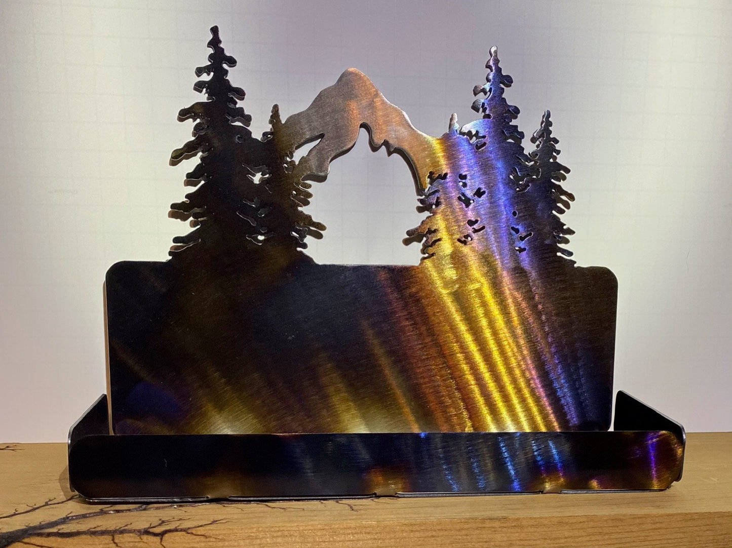 Metal Mountain Scene Mail Organizer: Cabin Decor Bill Sorter