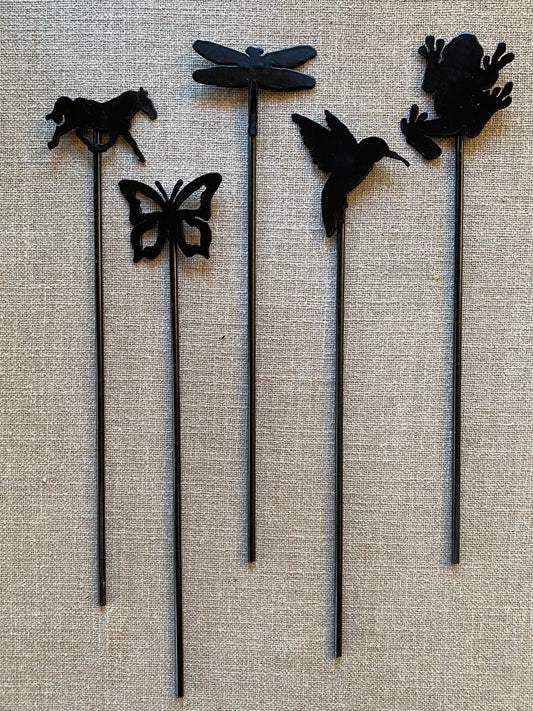 Rustic Metal Garden Stakes: Butterfly, Dragonfly, Horse Decor