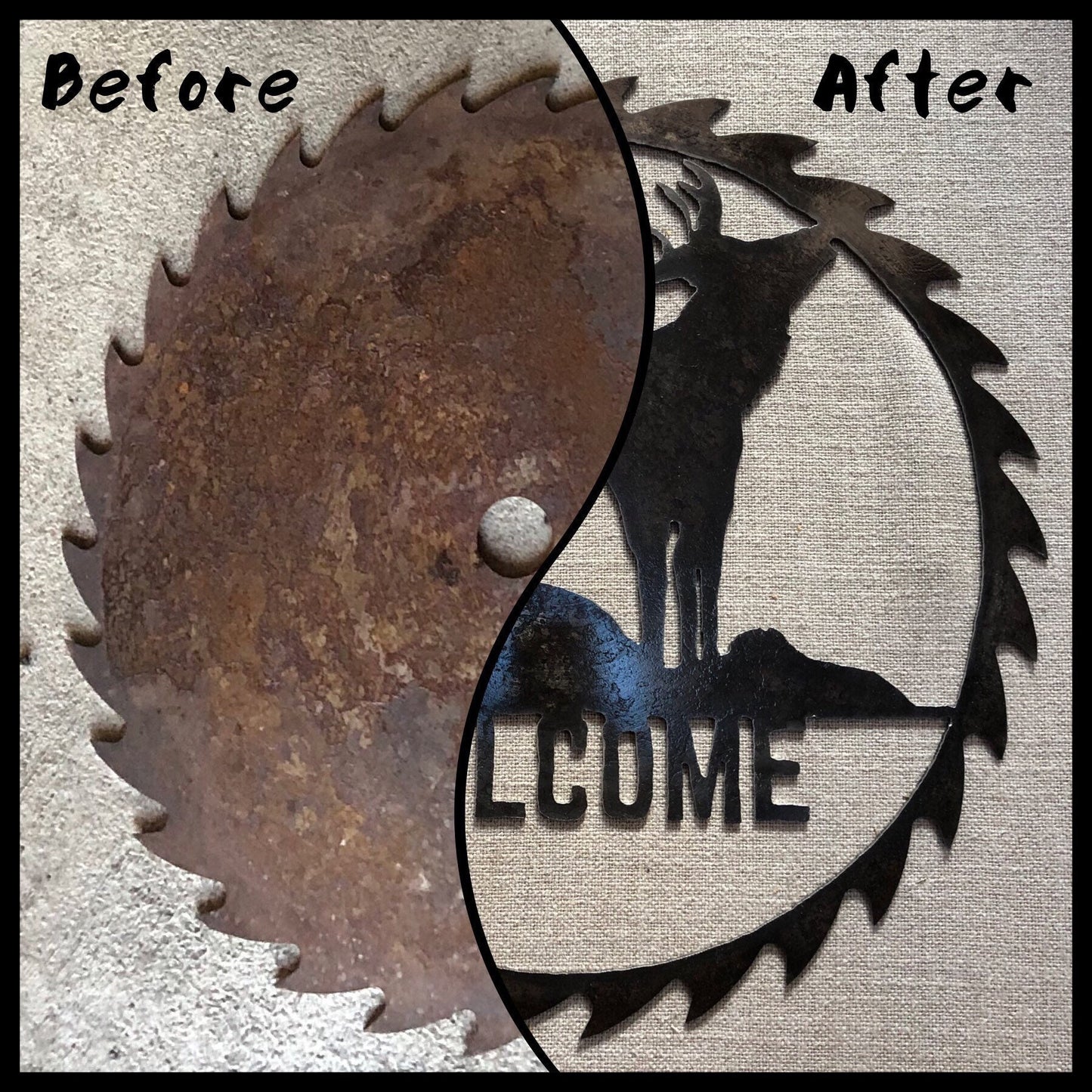 Reclaimed Saw Blade Art: Rustic Cabin Decor Welcome Sign