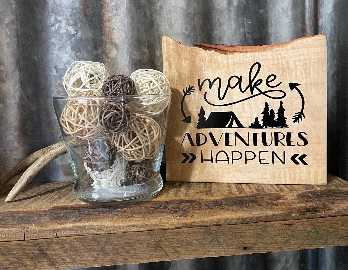 Make Adventures Happen Wood Sign: Live Edge Maple, Cabin Decor
