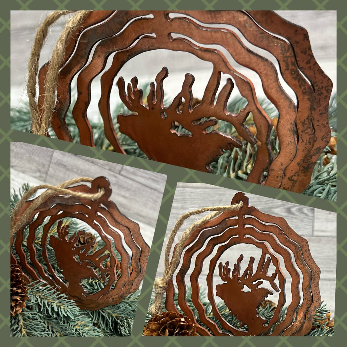 Rustic Copper Patina Metal Elk Ornament: 3-D Cabin Decor