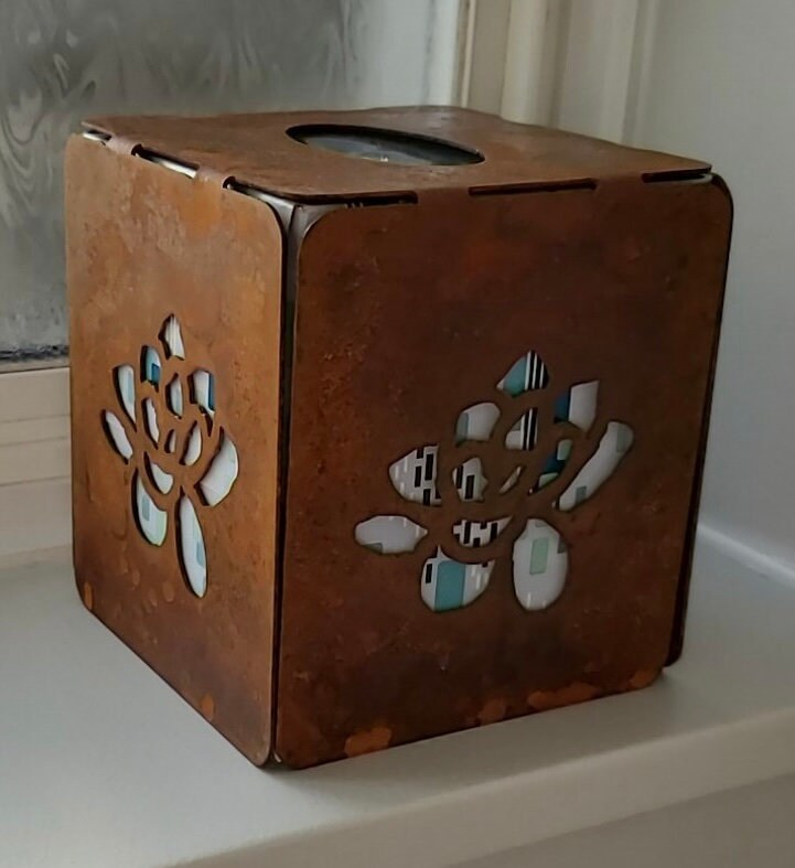 Rustic Steel Tissue Box Cover: Horse, Mountain, or Succulent Design