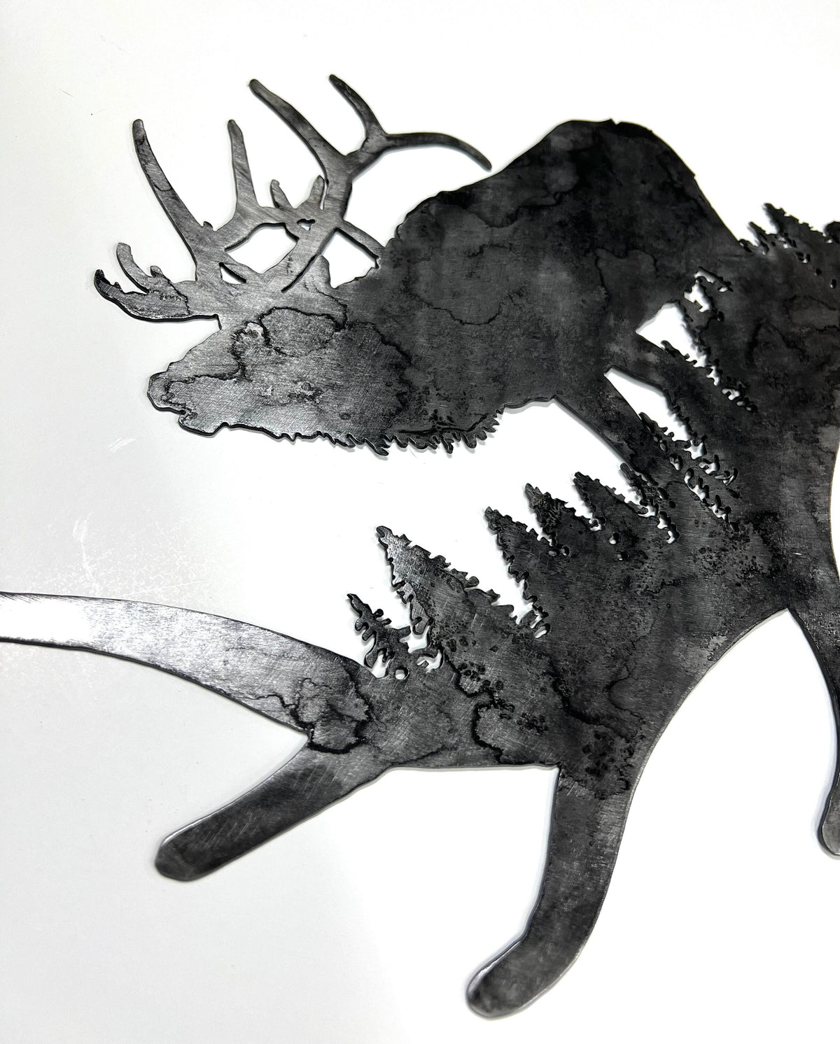 Elk and Antler Metal Wall Art: Cabin Lodge Decor