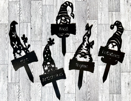 Metal Garden Gnome Vegetable Markers: Rustic Garden Decor